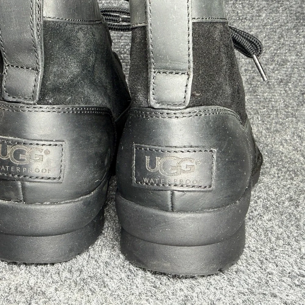 UGG Heather Boots Women's 9 Black Leather Suede Waterproof Short‎ Ankle Booties